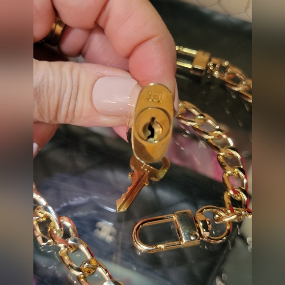 LOUIS VUITTON Gold Padlock Necklace LV Lock & Key Made in France Statement - Picture 6 of 10